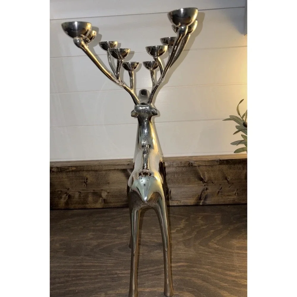 Pottery Barn Silver Plated 10 Point Reindeer Candelabra Candle Holder